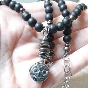 Black & Gray & Gunmetal! Owl Necklace! Bird Lovers - Owls - Wisdom - Goth -Punk